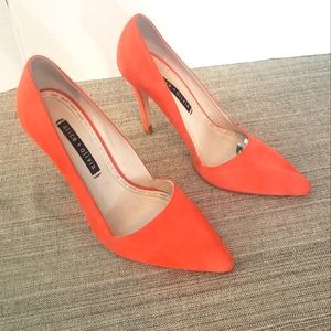 Alice + Olivia Dina Suede Heels in Sunset